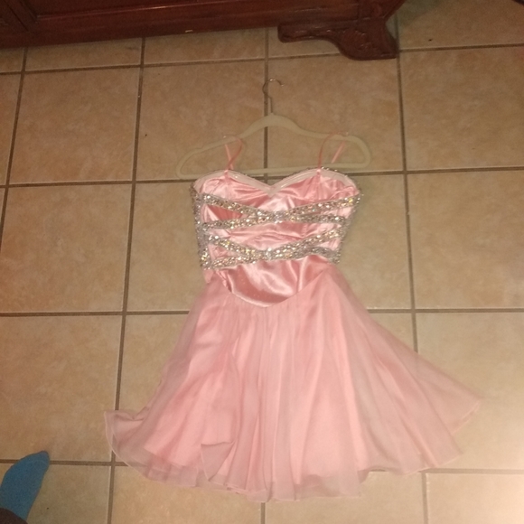 La Femme Paris Rhinestone Sparkly Pink Mini Dress - Picture 12 of 15